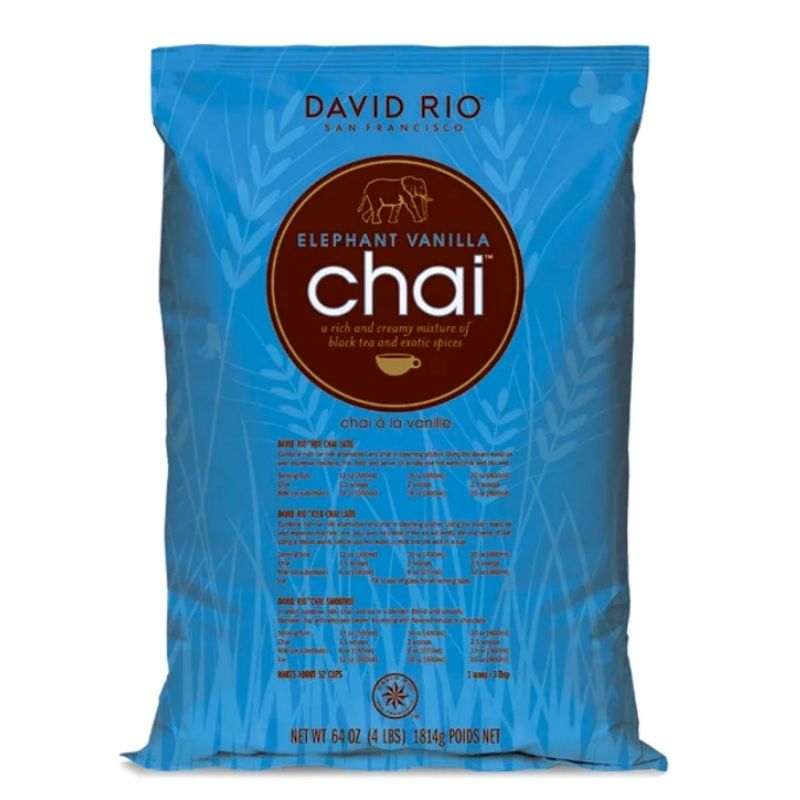 David Rio Elephant Vanilla Chai en bolsa de 1,814 kg – Chai gourmet en polvo con té negro, vainilla y especias

