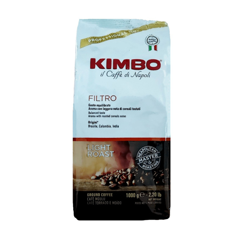 Imagen del café molido Kimbo Filtro 1 kg, mezcla 60% Arábica y 40% Robusta, tueste medio napolitano.
