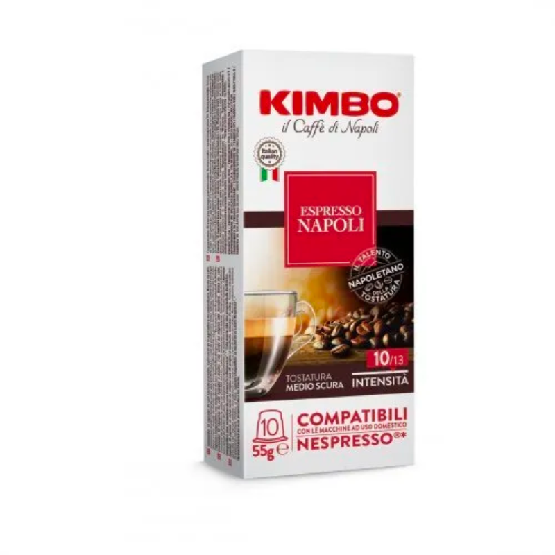 Cápsulas Kimbo Napoli, café tostado intenso, intensidad 10, compatibles con Nespresso

