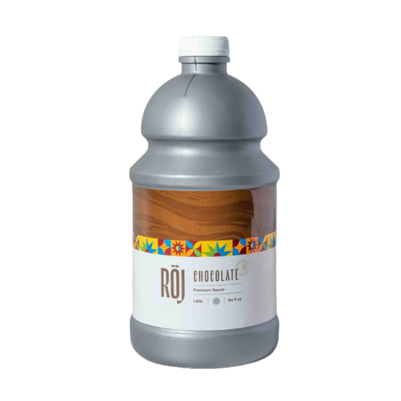 RÖJ Salsa Chocolate Negro 1,89 L – Salsa de chocolate negro con azúcar de caña sin refinar, ideal para cafés y postres gourmet.