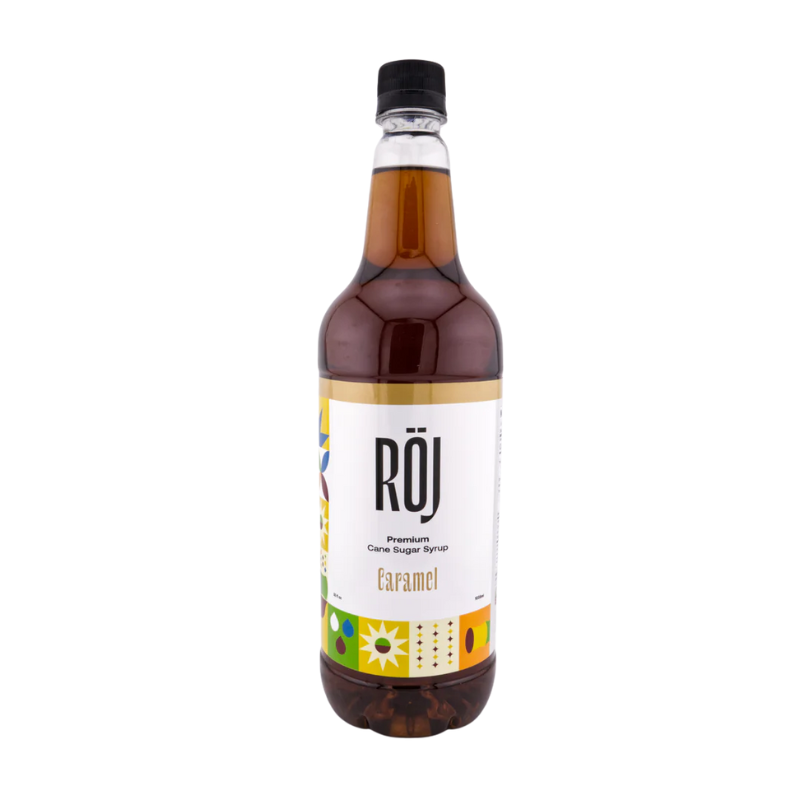 RÖJ Caramel Syrup 1 L – Sirope sabor caramelo con azúcar de caña sin refinar, ideal para cafés, chocolates y postres