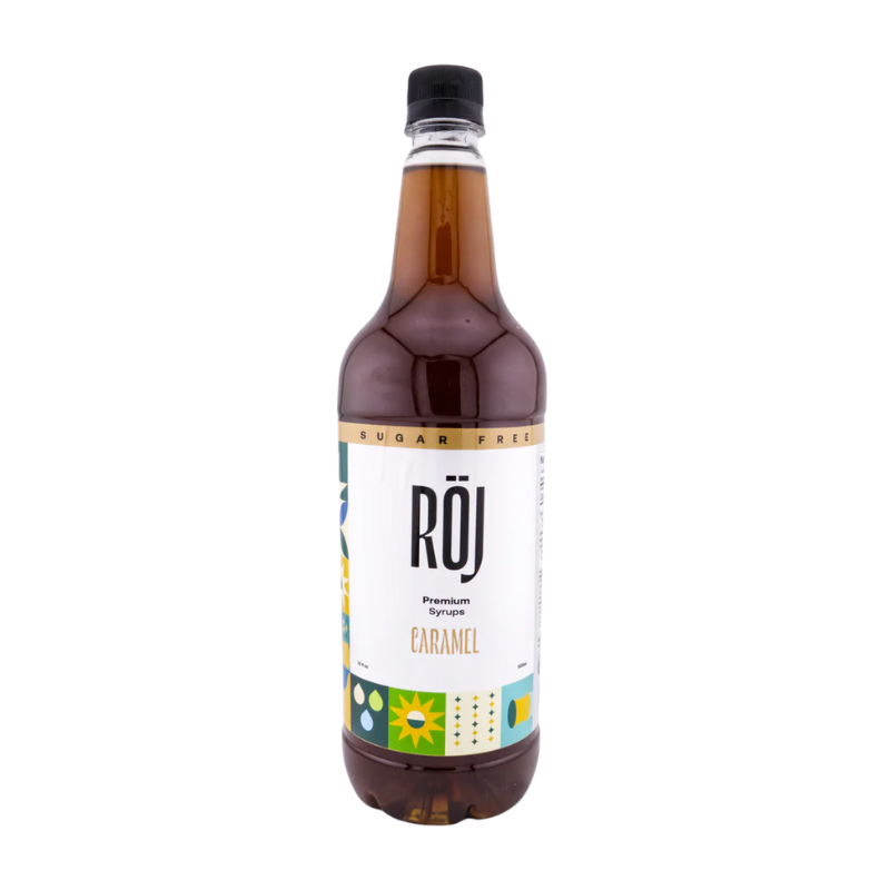 RÖJ Caramel Sugar Free Syrup 1 L – Sirope de caramelo sin azúcar añadida, ideal para cafés, frappés y postres.