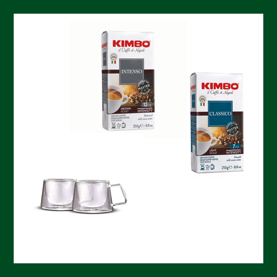 Regalo: 2 tazas Oreley y 2 Cafés molido Kimbo, Classico e Intenso