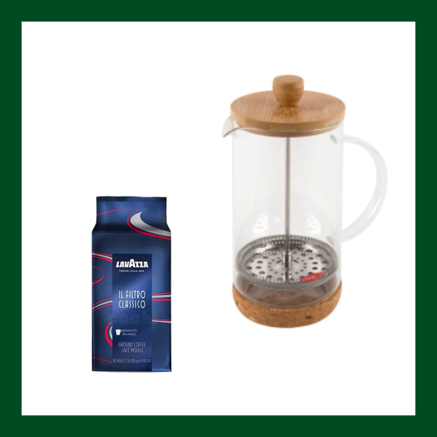 Regalo: Cafetera Francesa 1 lt. Oreley + Café molido Lavazza Il Filtro 226,8 gr.